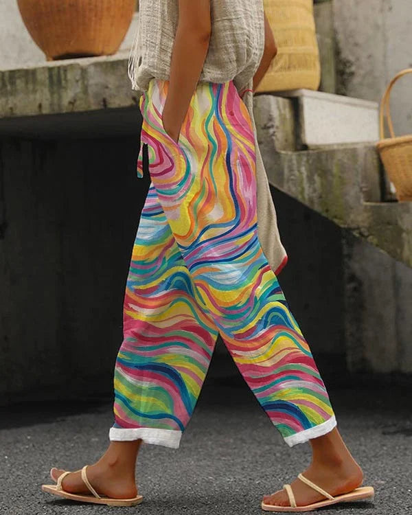 Nate - Stylische Leinenhose mit Regenbogen Look